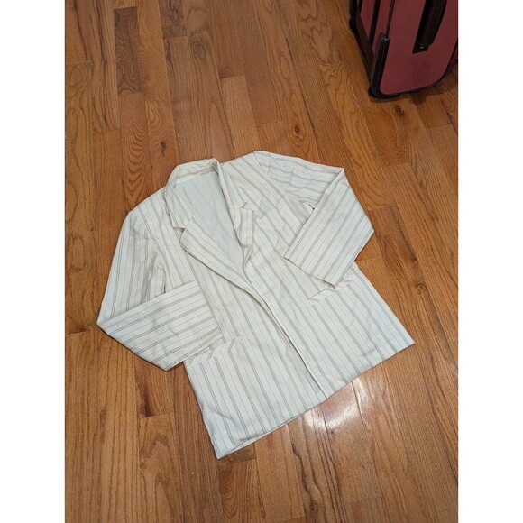 Vintage Carriage Court Pin Stripe White Blue Red Blazer with Shoulder Pads S17 - Picture 3 of 8